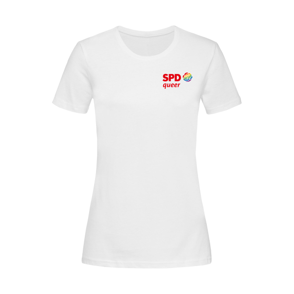 Queer Damen T-Shirt (kleines Logo) (Bio Baumwolle)